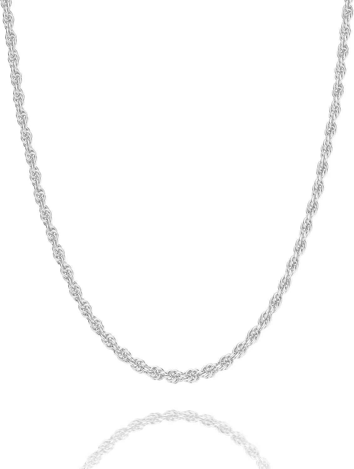 925 Sterling Silver Rope Chain Lobster Clasp 2/2.5/3/4/5mm Gold/Silver Chain for Men Women Silver Necklace Chain 16/18/20/22/24/26/30 Inches