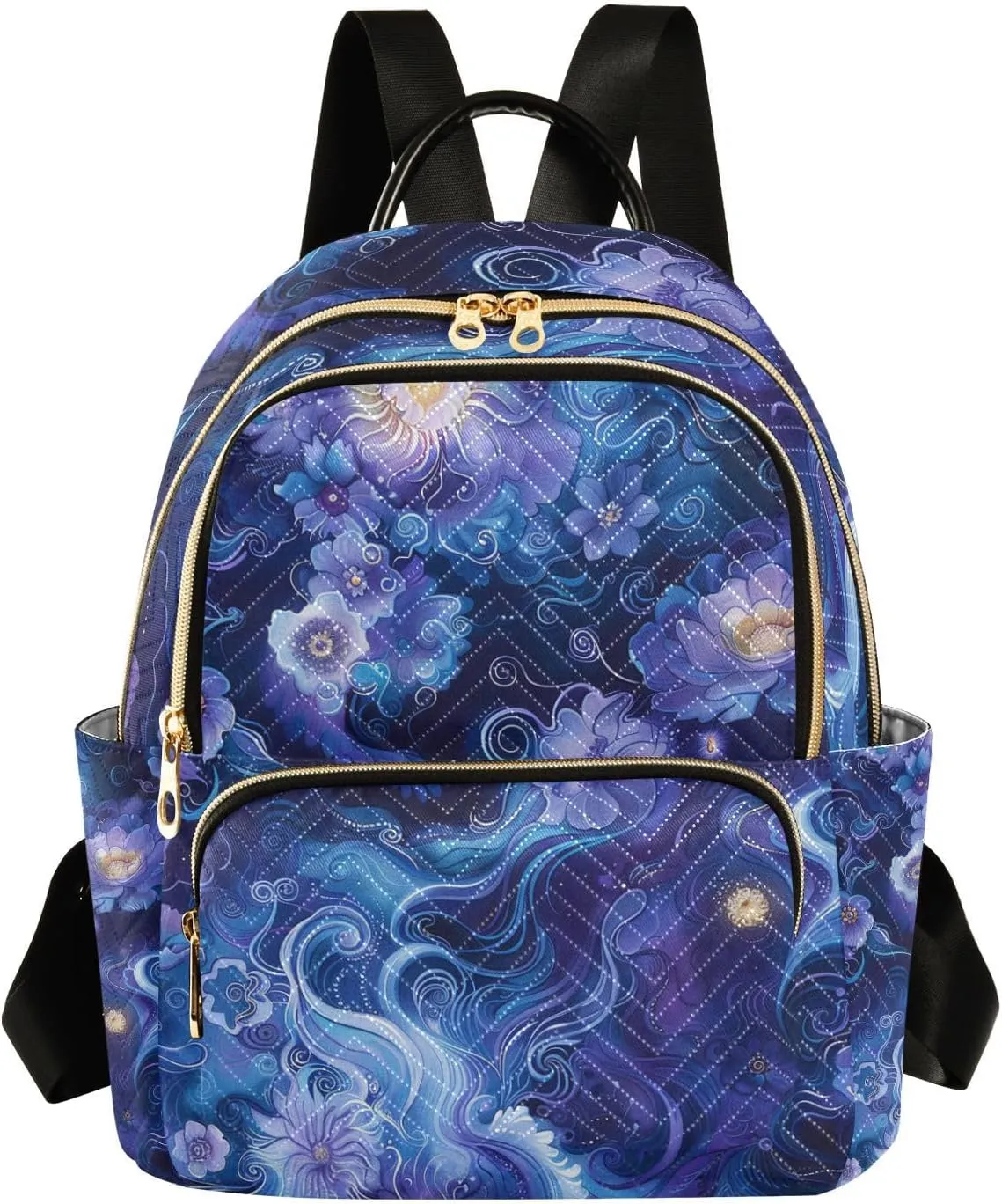 Abstract Flowers Blue Purple Dreamlike 14 Inch waterproof shoulder backpack for teen girls backpack diaper bag for business