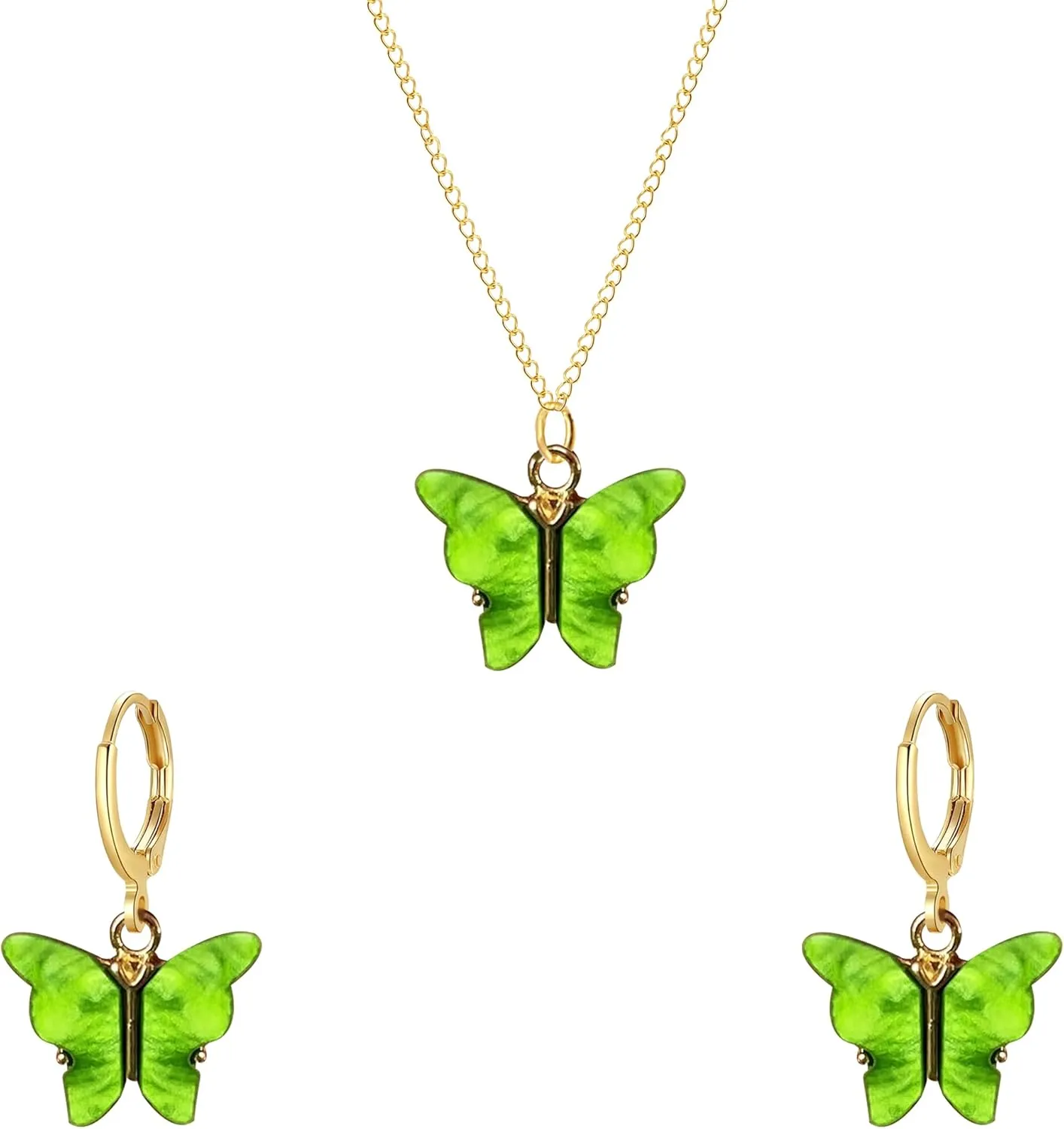 Acrylic Butterfly Hoop Huggie Earrings Alloy Colorful Butterfly Dangle Earrings for Women Necklace Set Statement Jewelry