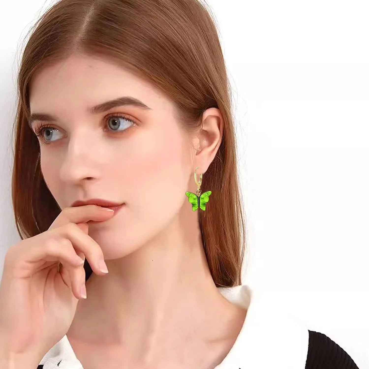 Acrylic Butterfly Hoop Huggie Earrings Alloy Colorful Butterfly Dangle Earrings for Women Necklace Set Statement Jewelry