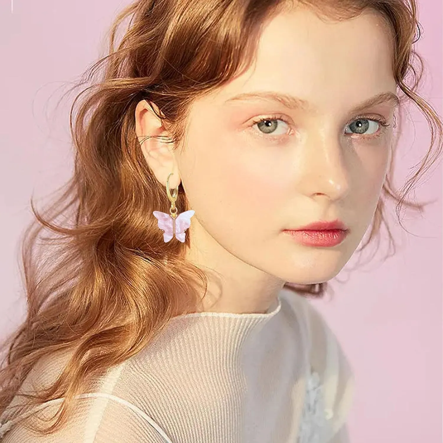 Acrylic Butterfly Hoop Huggie Earrings Alloy Colorful Butterfly Dangle Earrings for Women Necklace Set Statement Jewelry