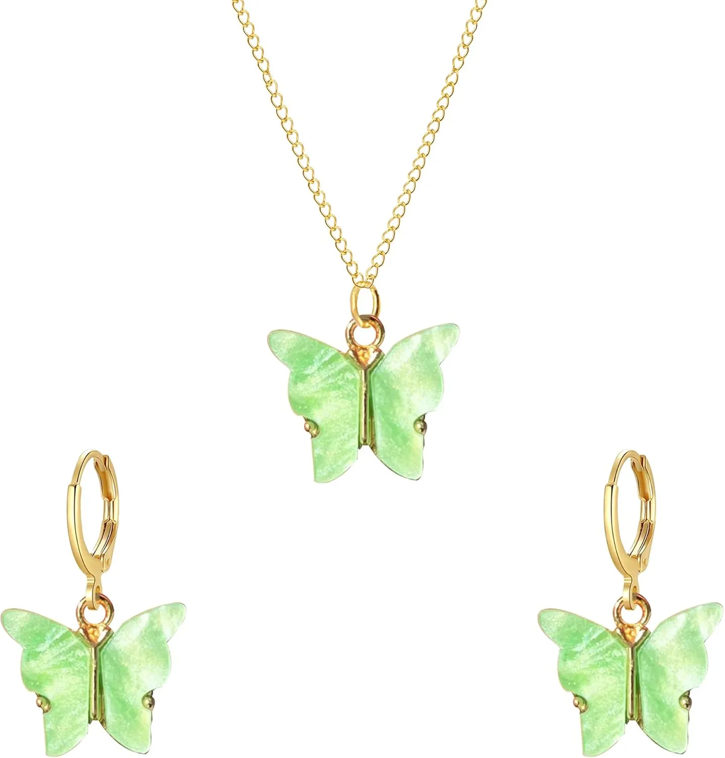 Acrylic Butterfly Hoop Huggie Earrings Alloy Colorful Butterfly Dangle Earrings for Women Necklace Set Statement Jewelry