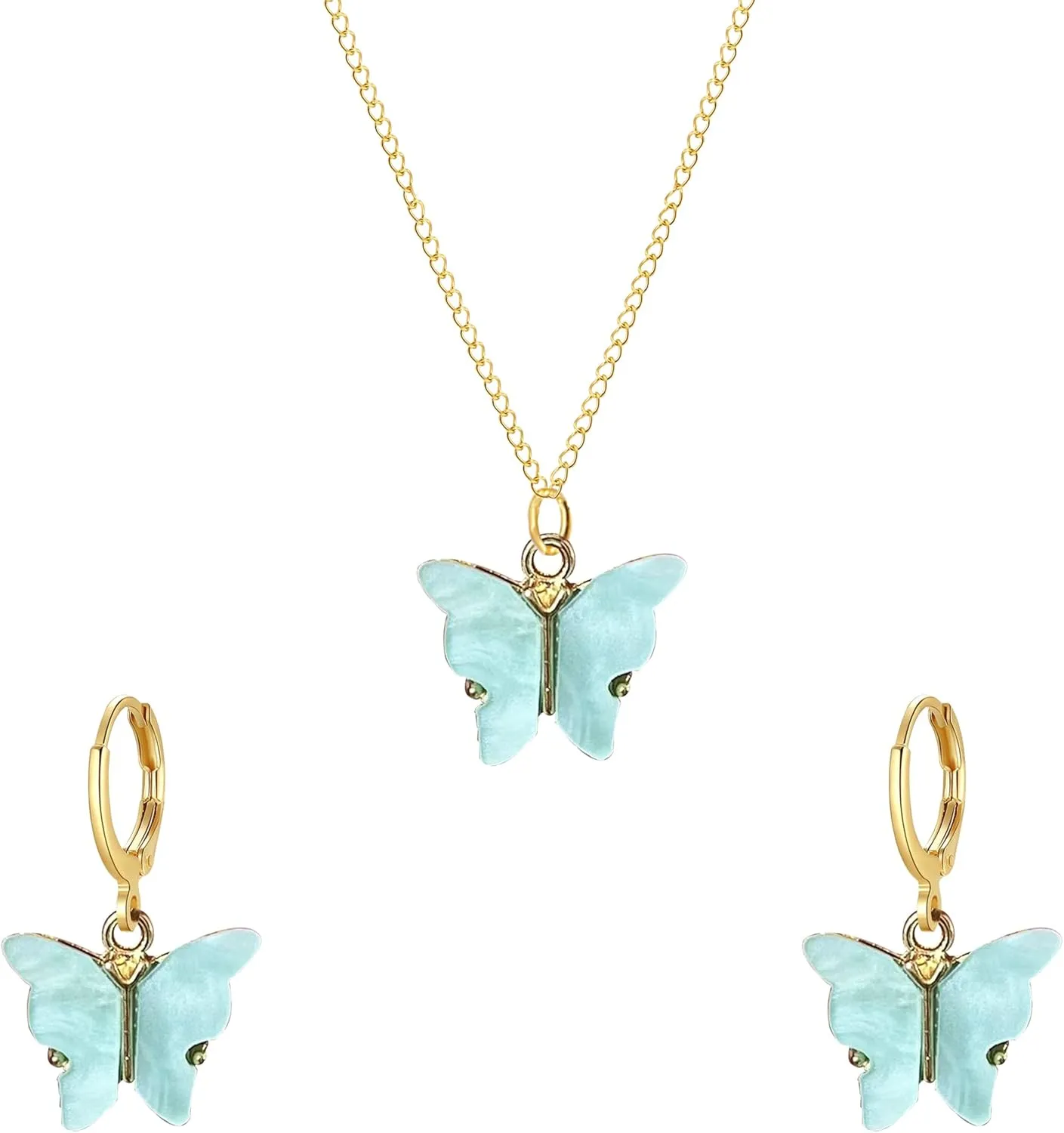 Acrylic Butterfly Hoop Huggie Earrings Alloy Colorful Butterfly Dangle Earrings for Women Necklace Set Statement Jewelry