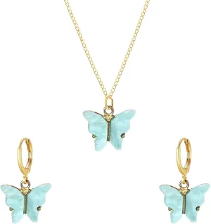 Acrylic Butterfly Hoop Huggie Earrings Alloy Colorful Butterfly Dangle Earrings for Women Necklace Set Statement Jewelry