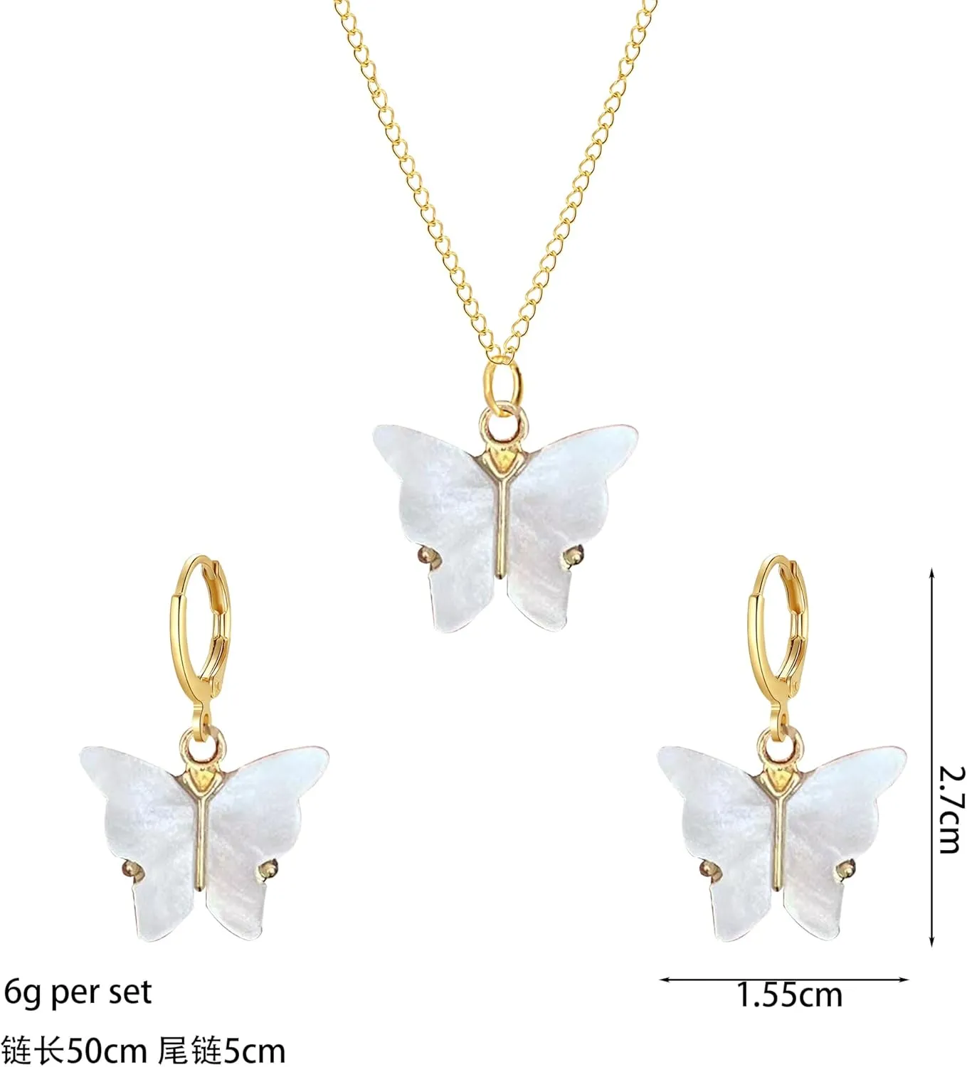 Acrylic Butterfly Hoop Huggie Earrings Alloy Colorful Butterfly Dangle Earrings for Women Necklace Set Statement Jewelry