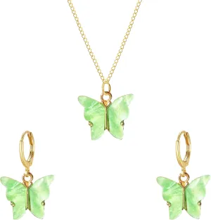 Acrylic Butterfly Hoop Huggie Earrings Alloy Colorful Butterfly Dangle Earrings for Women Necklace Set Statement Jewelry