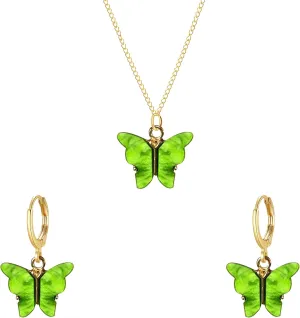 Acrylic Butterfly Hoop Huggie Earrings Alloy Colorful Butterfly Dangle Earrings for Women Necklace Set Statement Jewelry