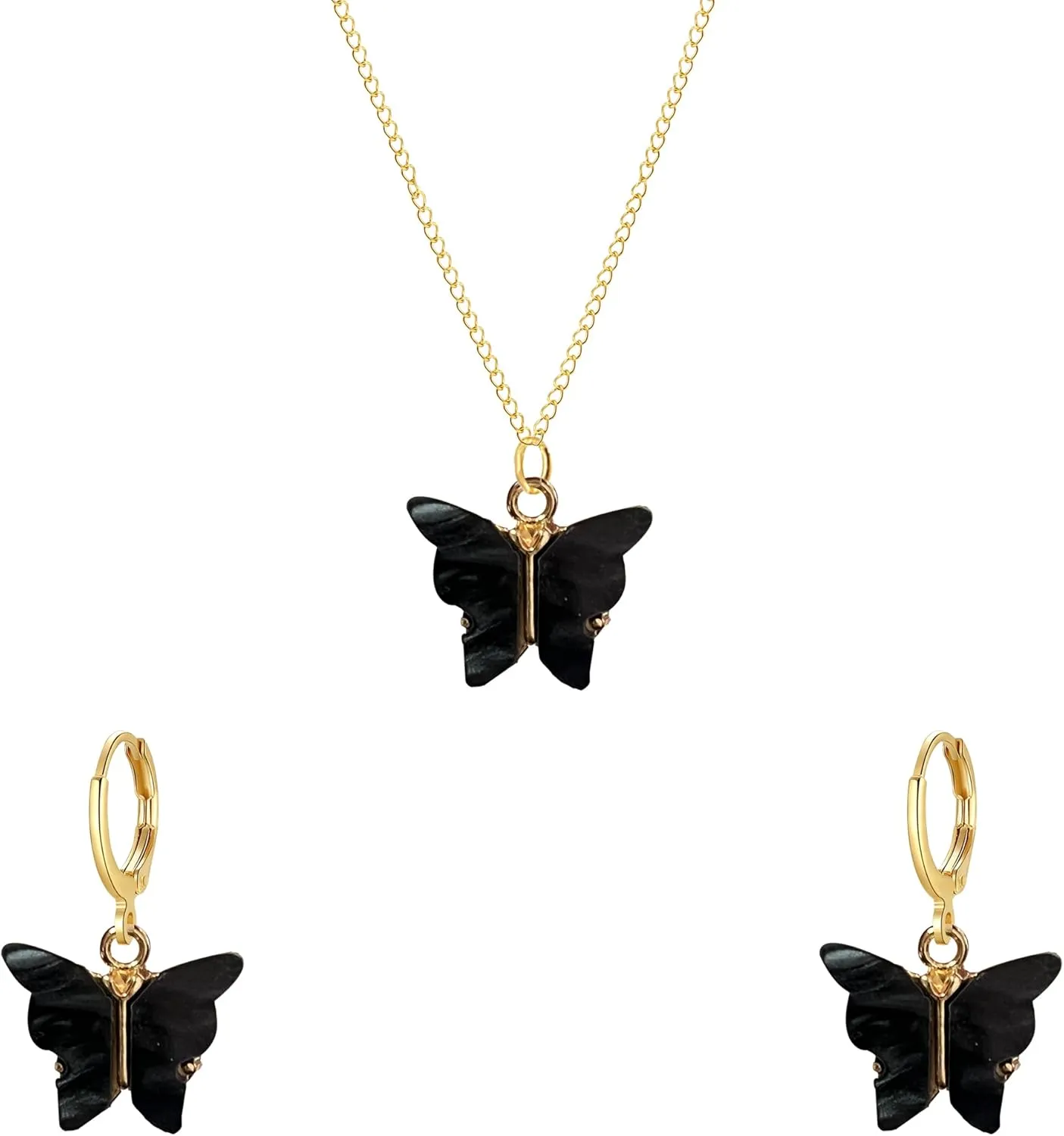 Acrylic Butterfly Hoop Huggie Earrings Alloy Colorful Butterfly Dangle Earrings for Women Necklace Set Statement Jewelry