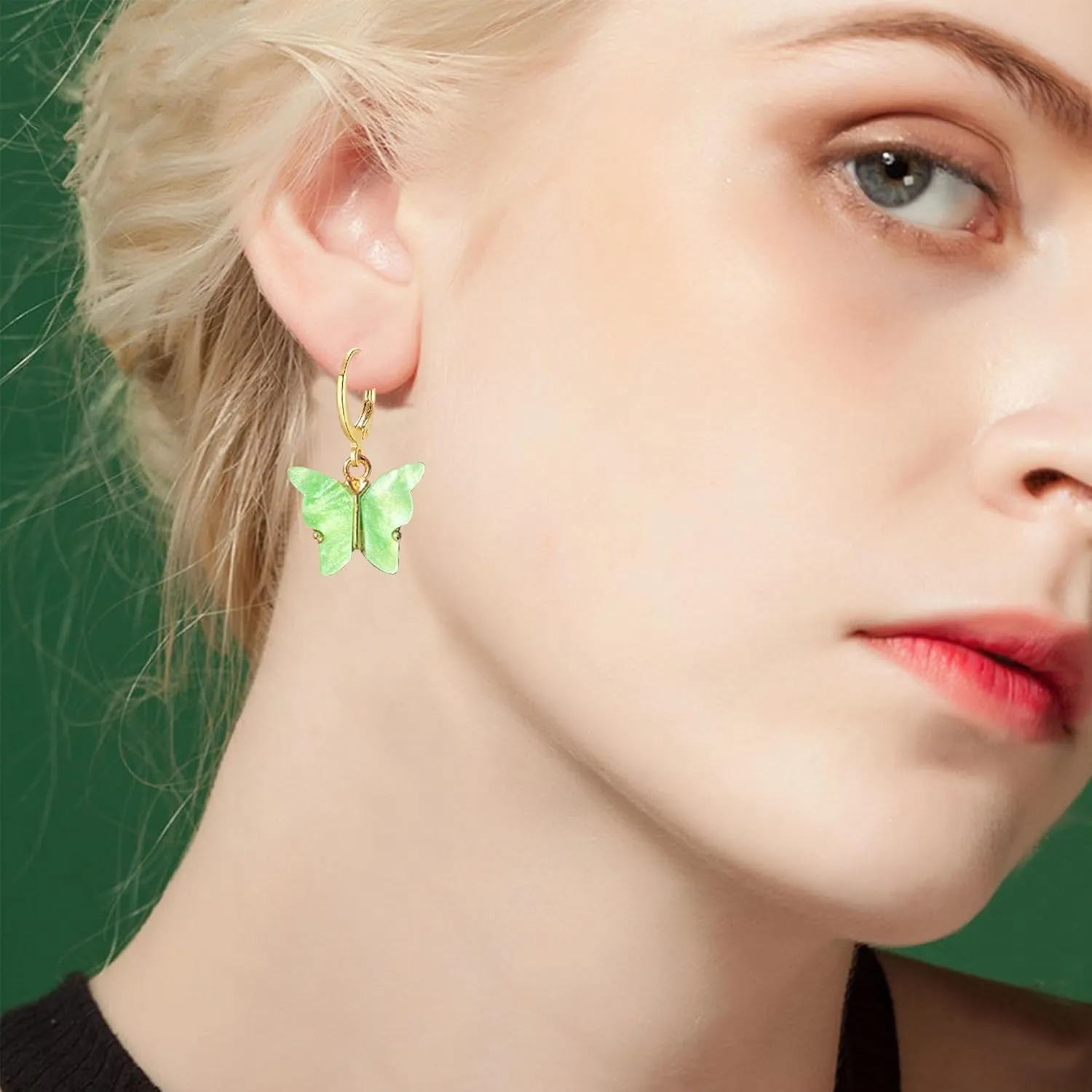 Acrylic Butterfly Hoop Huggie Earrings Alloy Colorful Butterfly Dangle Earrings for Women Necklace Set Statement Jewelry
