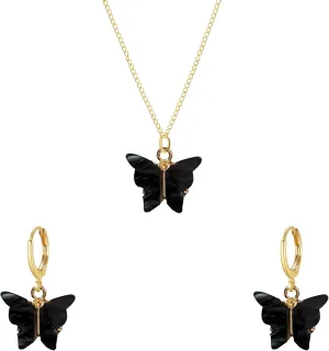 Acrylic Butterfly Hoop Huggie Earrings Alloy Colorful Butterfly Dangle Earrings for Women Necklace Set Statement Jewelry