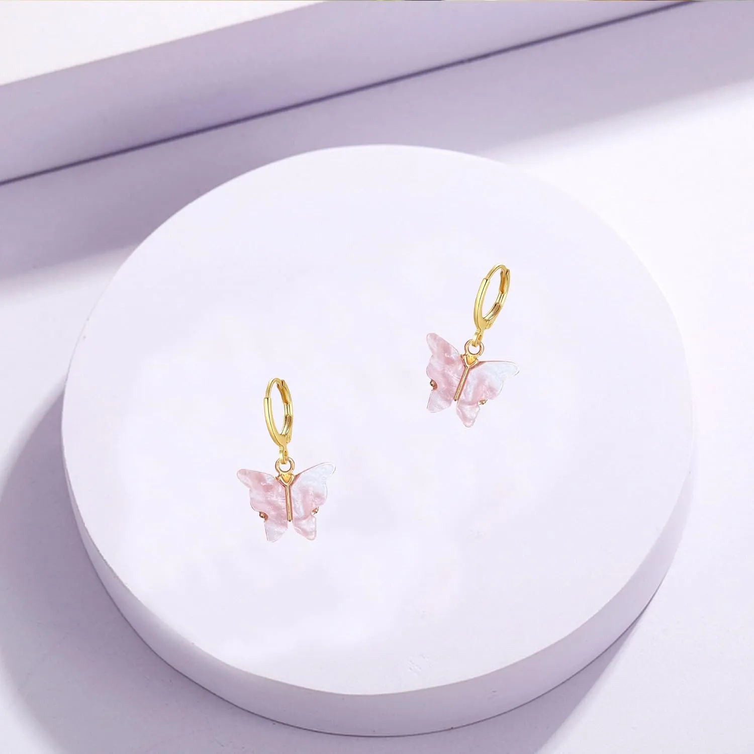 Acrylic Butterfly Hoop Huggie Earrings Alloy Colorful Butterfly Dangle Earrings for Women Necklace Set Statement Jewelry