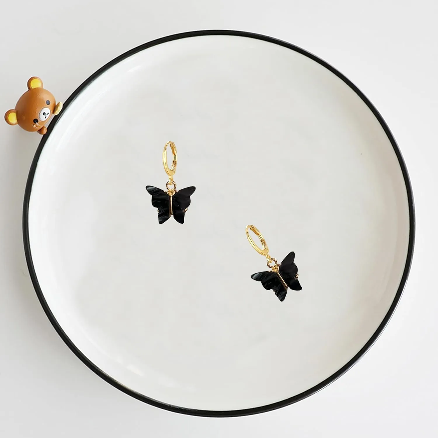Acrylic Butterfly Hoop Huggie Earrings Alloy Colorful Butterfly Dangle Earrings for Women Necklace Set Statement Jewelry