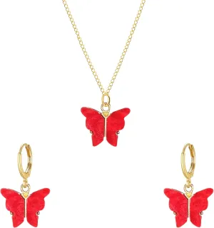 Acrylic Butterfly Hoop Huggie Earrings Alloy Colorful Butterfly Dangle Earrings for Women Necklace Set Statement Jewelry