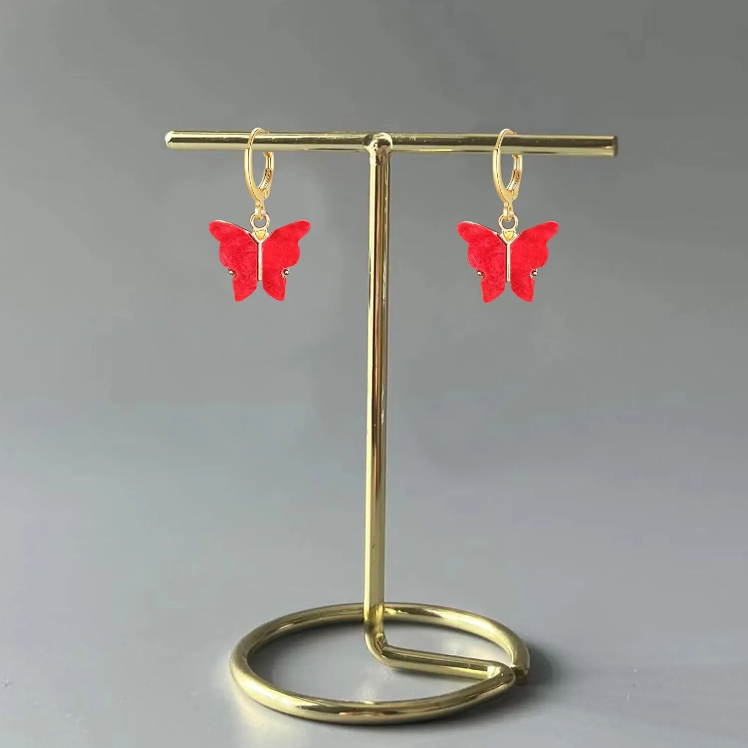 Acrylic Butterfly Hoop Huggie Earrings Alloy Colorful Butterfly Dangle Earrings for Women Necklace Set Statement Jewelry