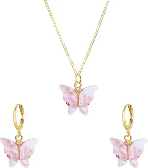 Acrylic Butterfly Hoop Huggie Earrings Alloy Colorful Butterfly Dangle Earrings for Women Necklace Set Statement Jewelry
