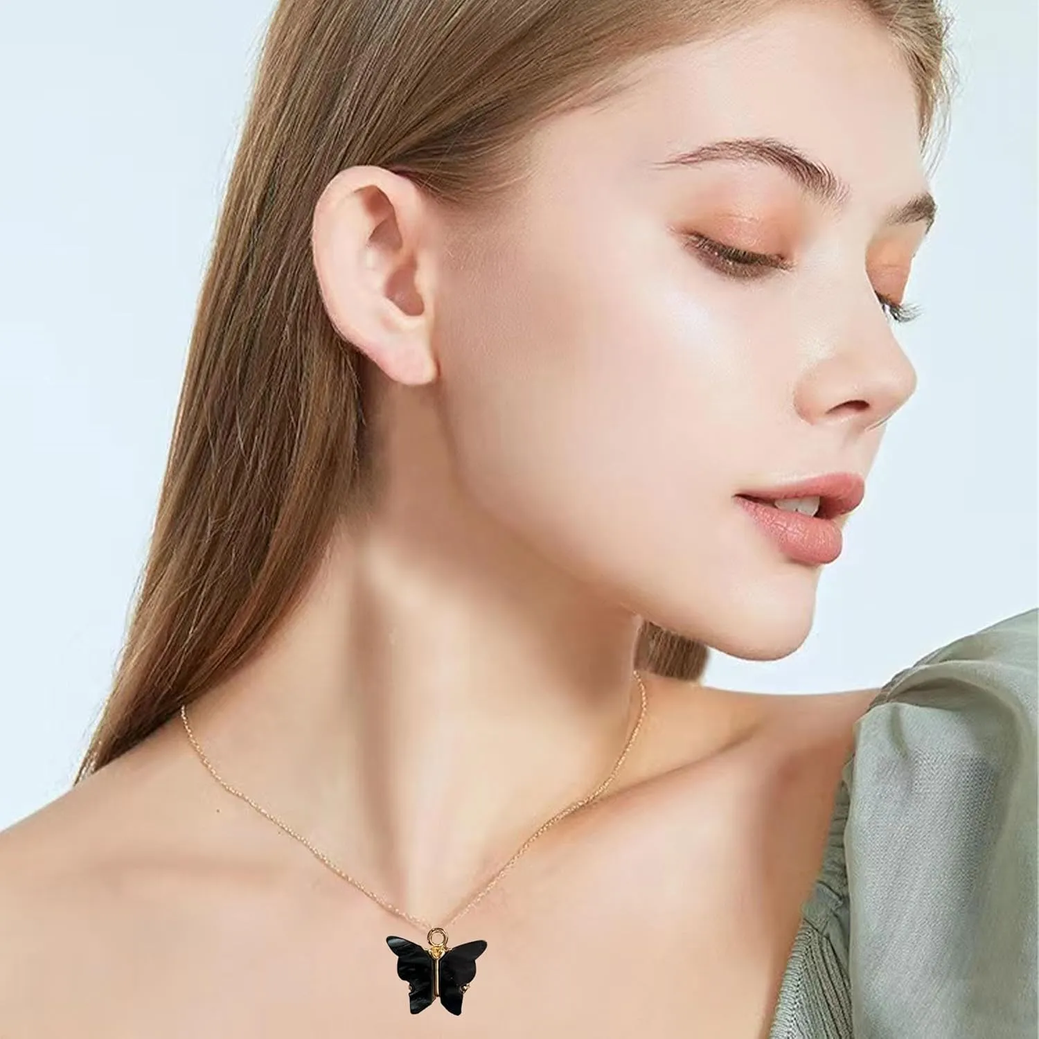 Acrylic Butterfly Hoop Huggie Earrings Alloy Colorful Butterfly Dangle Earrings for Women Necklace Set Statement Jewelry