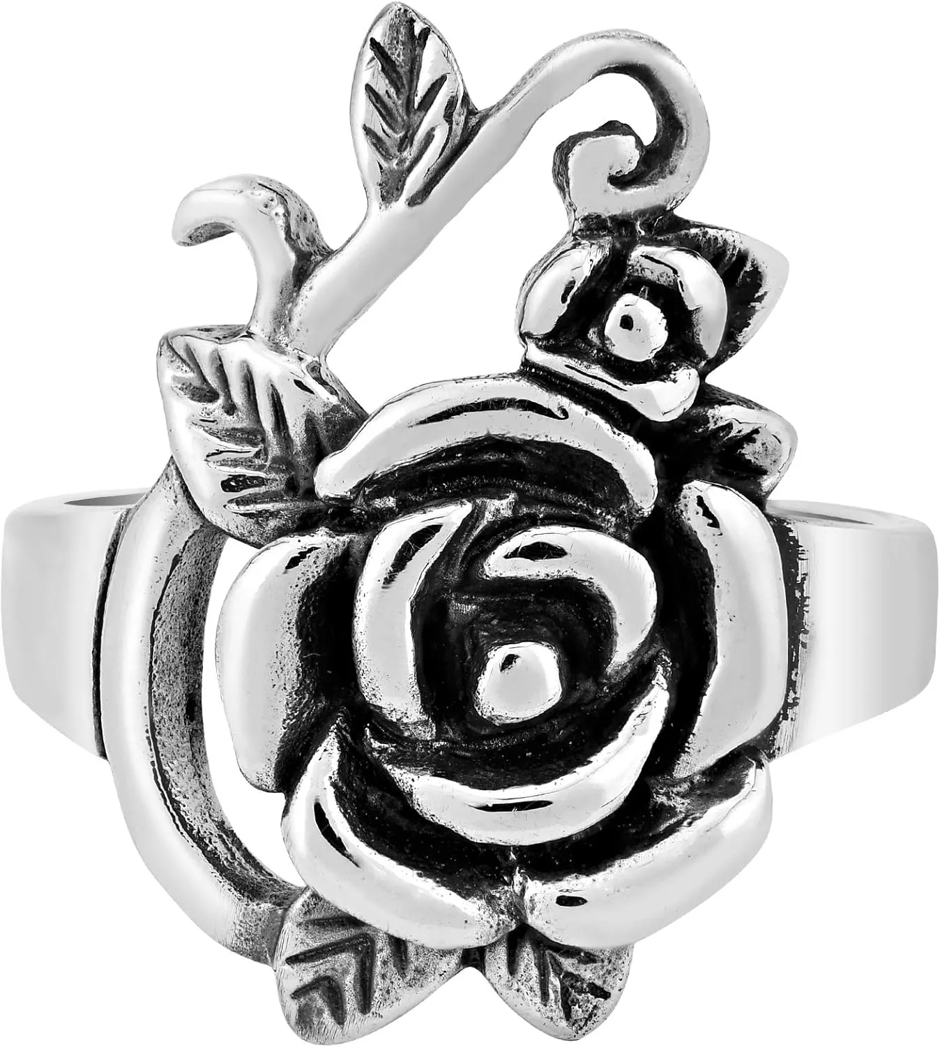 AeraVida Vintage and Sweet Rose Flower Valentines .925 Sterling Silver Love Ring | Sterling Silver Rose Flower Ring | Sterling Silver Love Ring | Love Ring for Women | Silver Rose Flower Ring | Jewelry Rings for Women