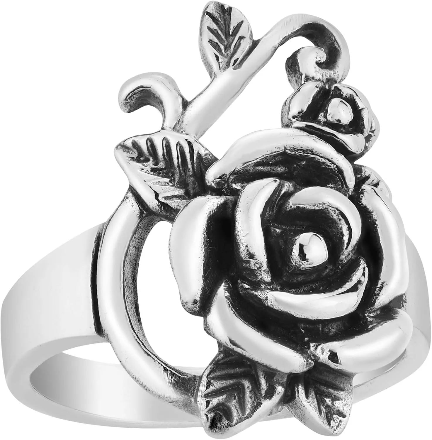 AeraVida Vintage and Sweet Rose Flower Valentines .925 Sterling Silver Love Ring | Sterling Silver Rose Flower Ring | Sterling Silver Love Ring | Love Ring for Women | Silver Rose Flower Ring | Jewelry Rings for Women