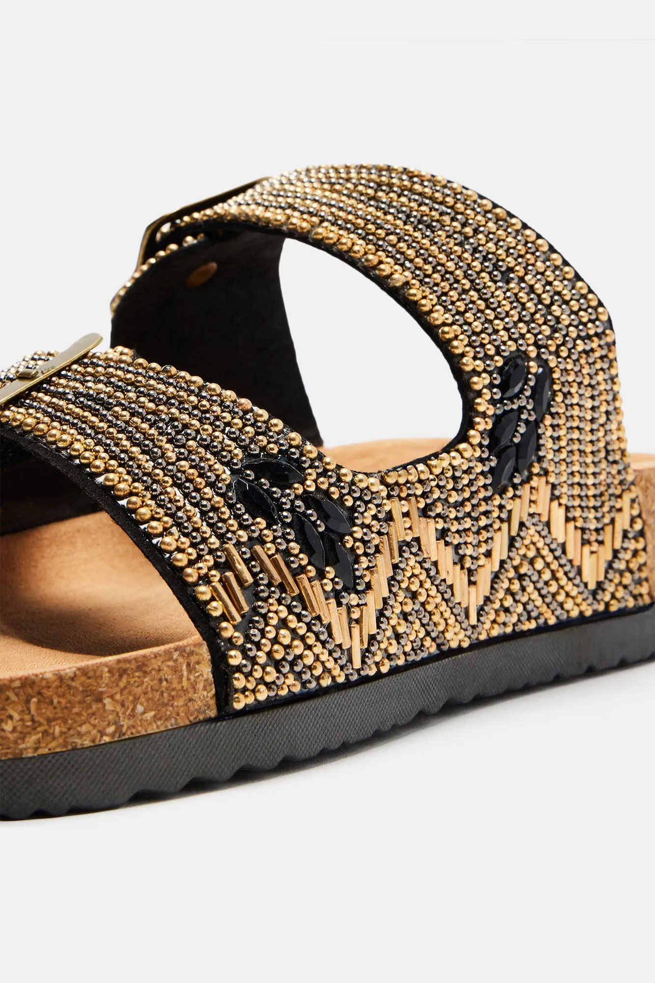 Alina Beaded Flat Sandals - Gold