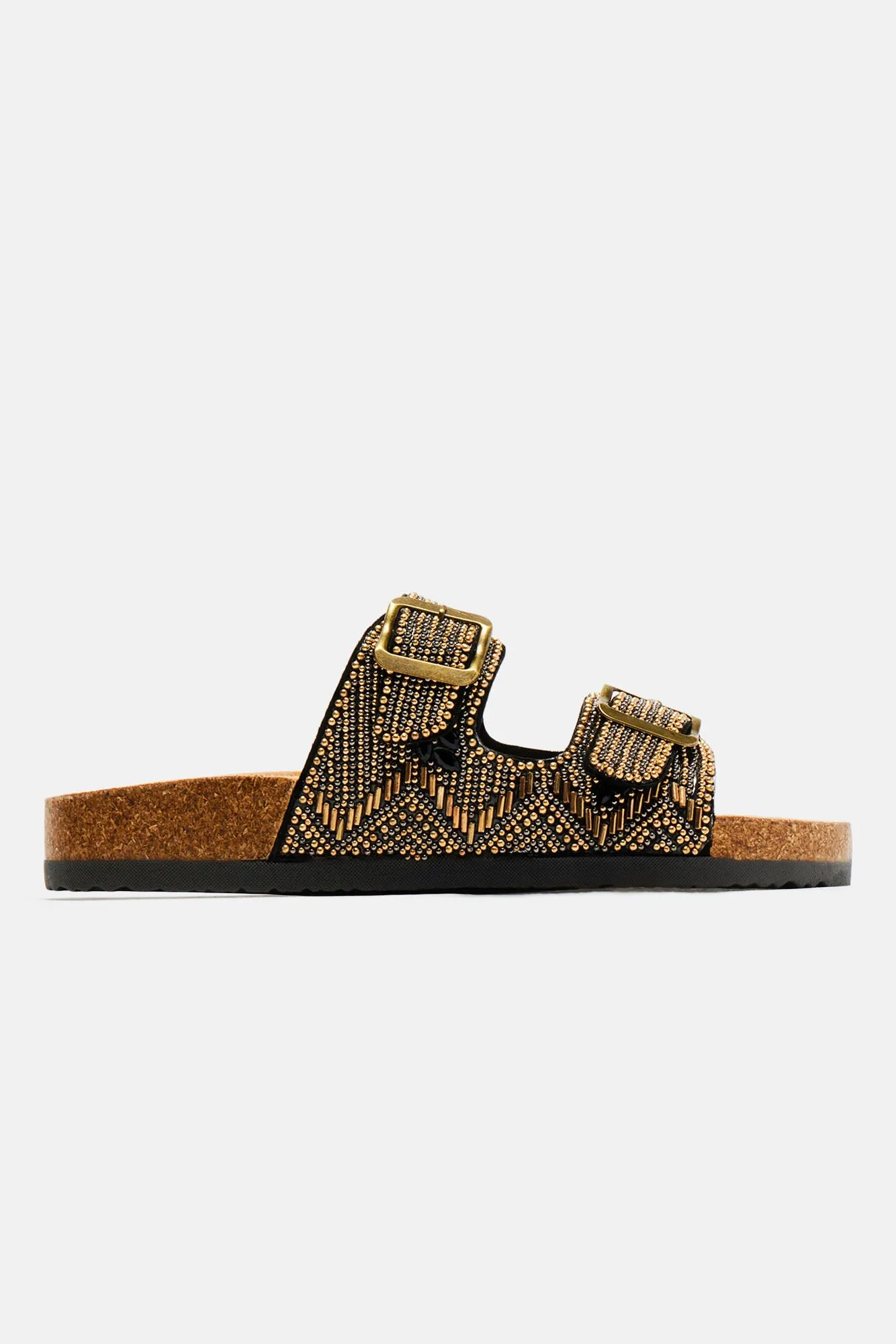 Alina Beaded Flat Sandals - Gold
