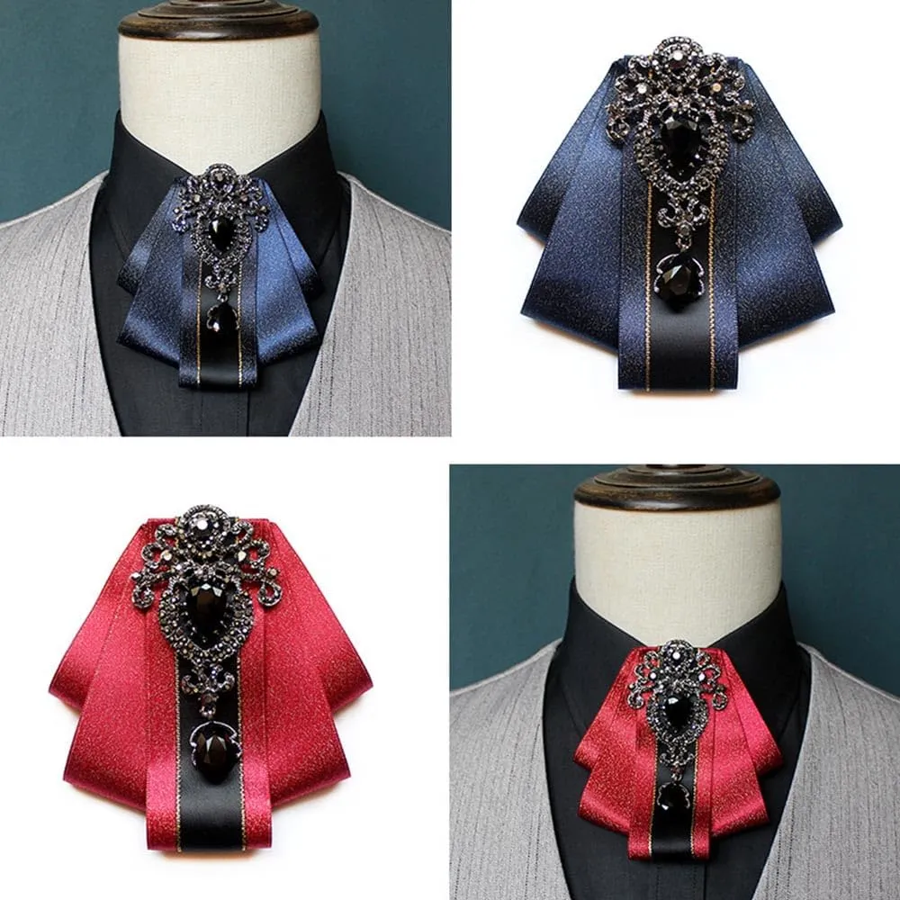 all-match fashion Collar groom prformance stage dress suit adjustable Diamond-encrusted bow tie brooch