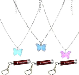 AlterImage Captivating Butterfly Glow in The Dark Necklaces 3 Pack Green Blue & Purple Includes 3 UV Lights