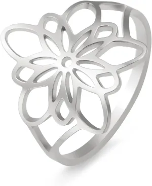 Amaxer Bohemian Filigree Flower Ring for Women Stainless Steel Cute Casual Finger Rings