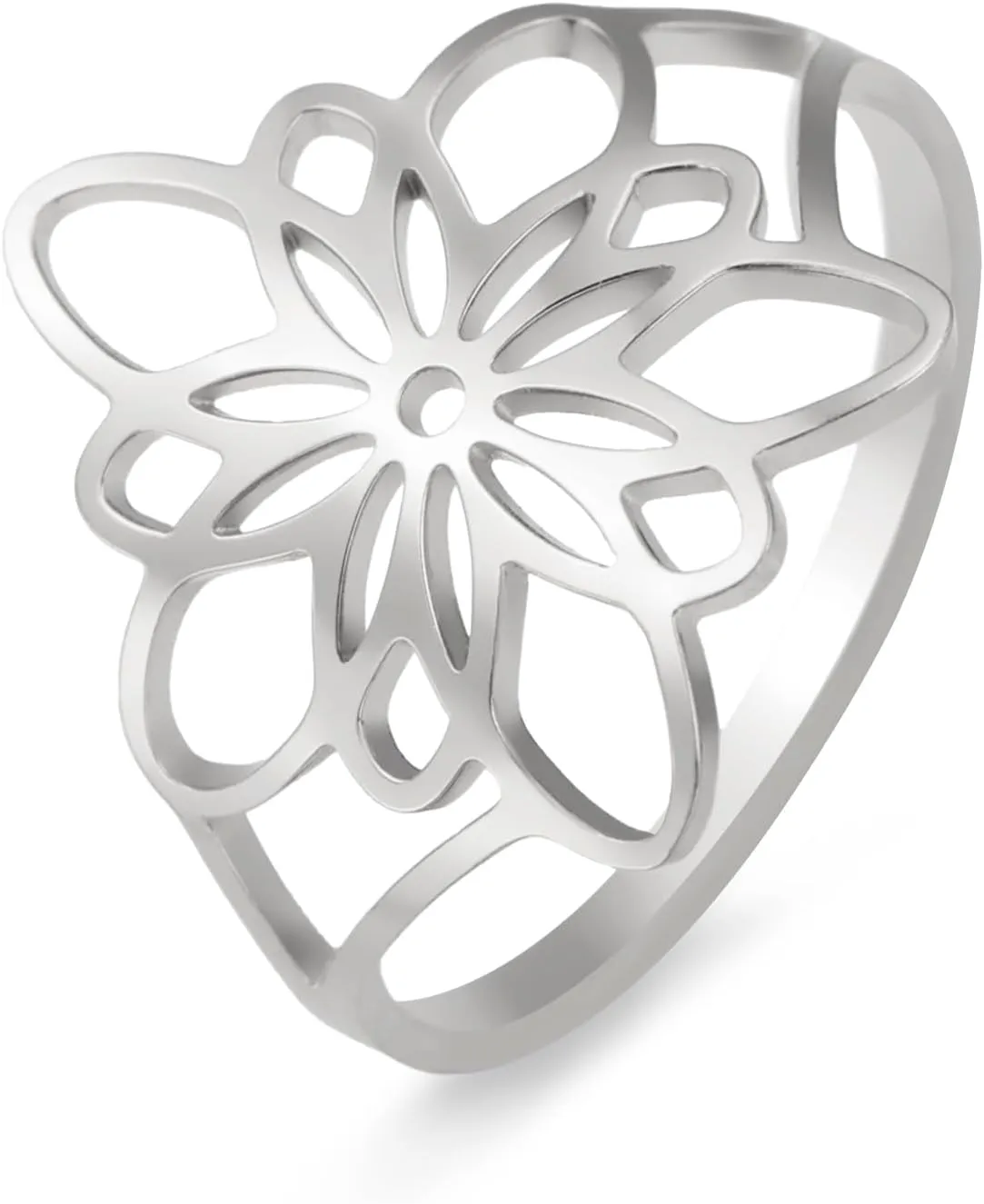 Amaxer Bohemian Filigree Flower Ring for Women Stainless Steel Cute Casual Finger Rings