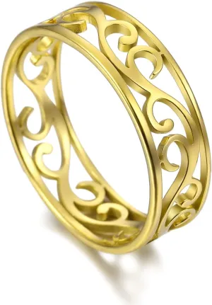 Amaxer Vintage Filigree Flower Ring Women Stainless Steel Romantic Rose Casual Rings Jewelry for Lady