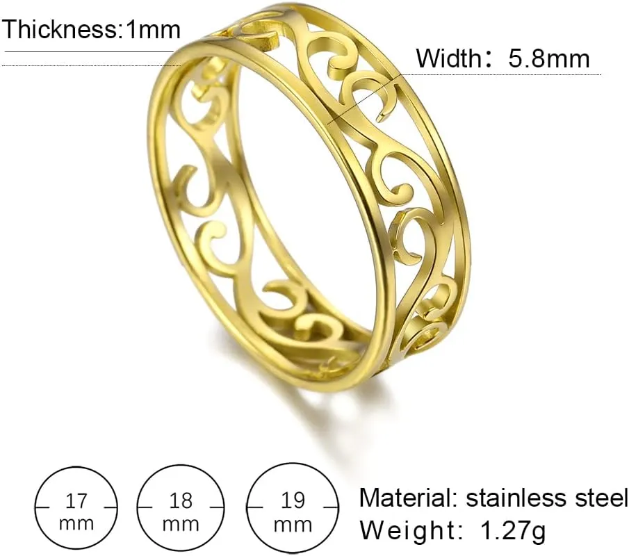 Amaxer Vintage Filigree Flower Ring Women Stainless Steel Romantic Rose Casual Rings Jewelry for Lady