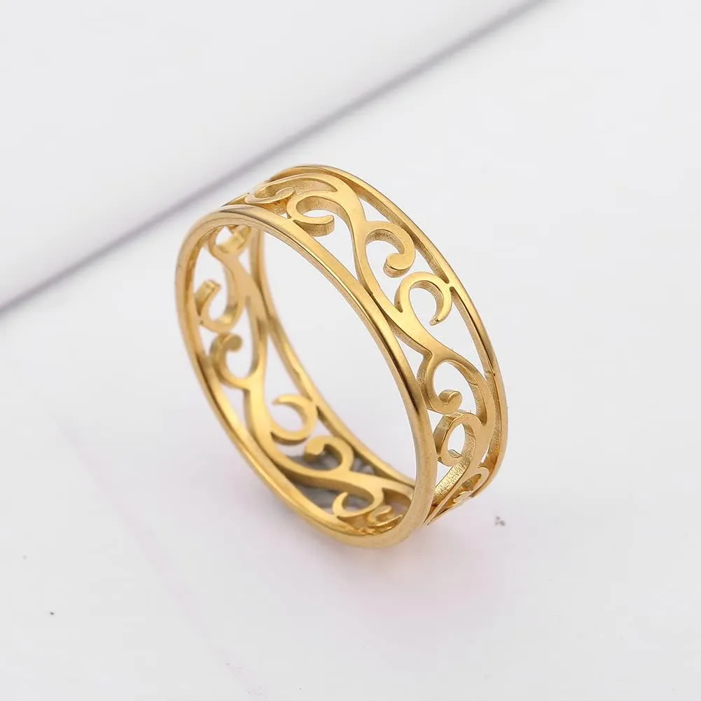 Amaxer Vintage Filigree Flower Ring Women Stainless Steel Romantic Rose Casual Rings Jewelry for Lady