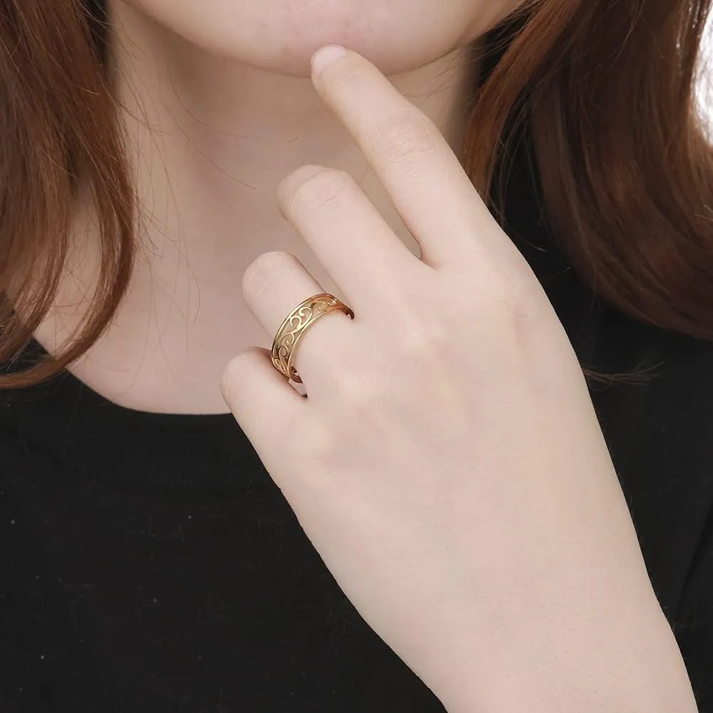 Amaxer Vintage Filigree Flower Ring Women Stainless Steel Romantic Rose Casual Rings Jewelry for Lady