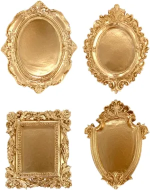 Amosfun 4pcs Vintage European Jewelry Plate Ring Dish Baroque Resin Vanity Jewelry Tray Table Candlestick Plate Golden