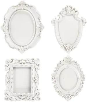 Amosfun 4pcs Vintage European Jewelry Plate Ring Dish Baroque Resin Vanity Jewelry Tray Table Candlestick Plate White