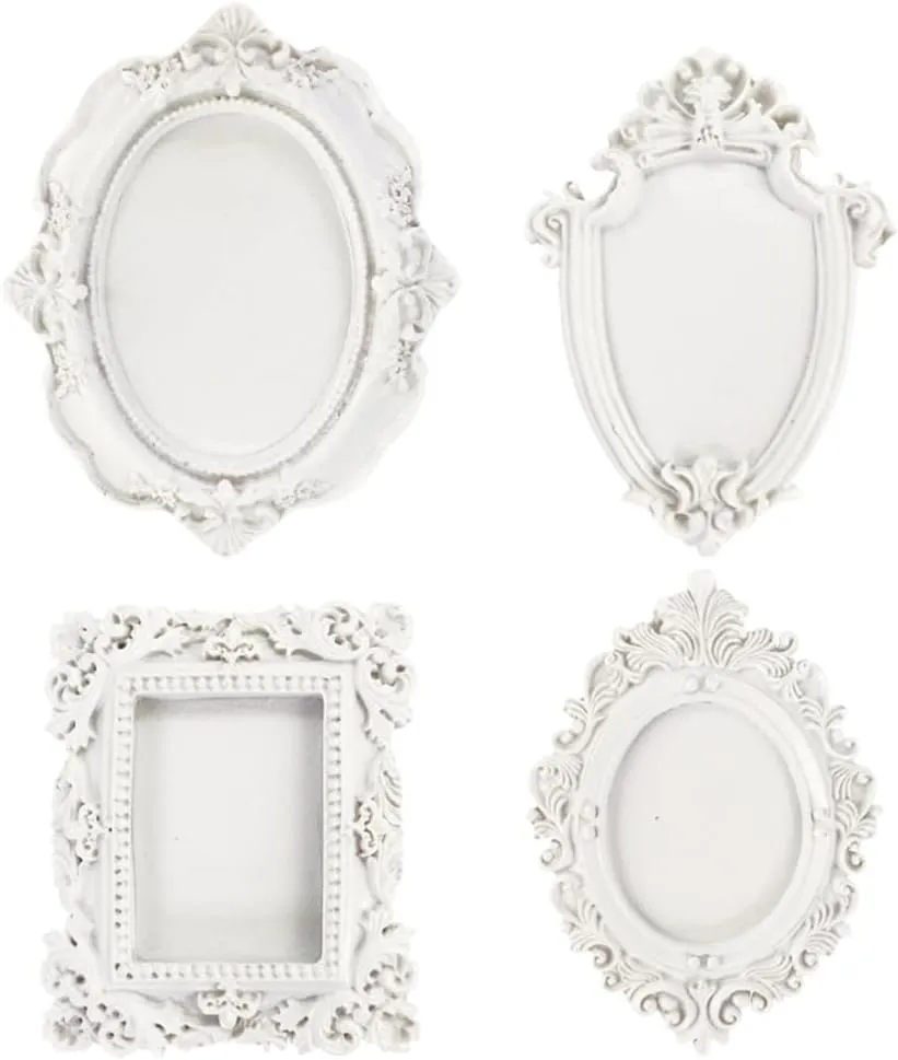 Amosfun 4pcs Vintage European Jewelry Plate Ring Dish Baroque Resin Vanity Jewelry Tray Table Candlestick Plate White