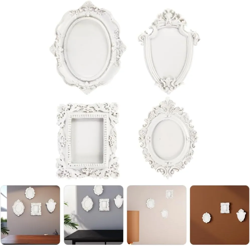 Amosfun 4pcs Vintage European Jewelry Plate Ring Dish Baroque Resin Vanity Jewelry Tray Table Candlestick Plate White
