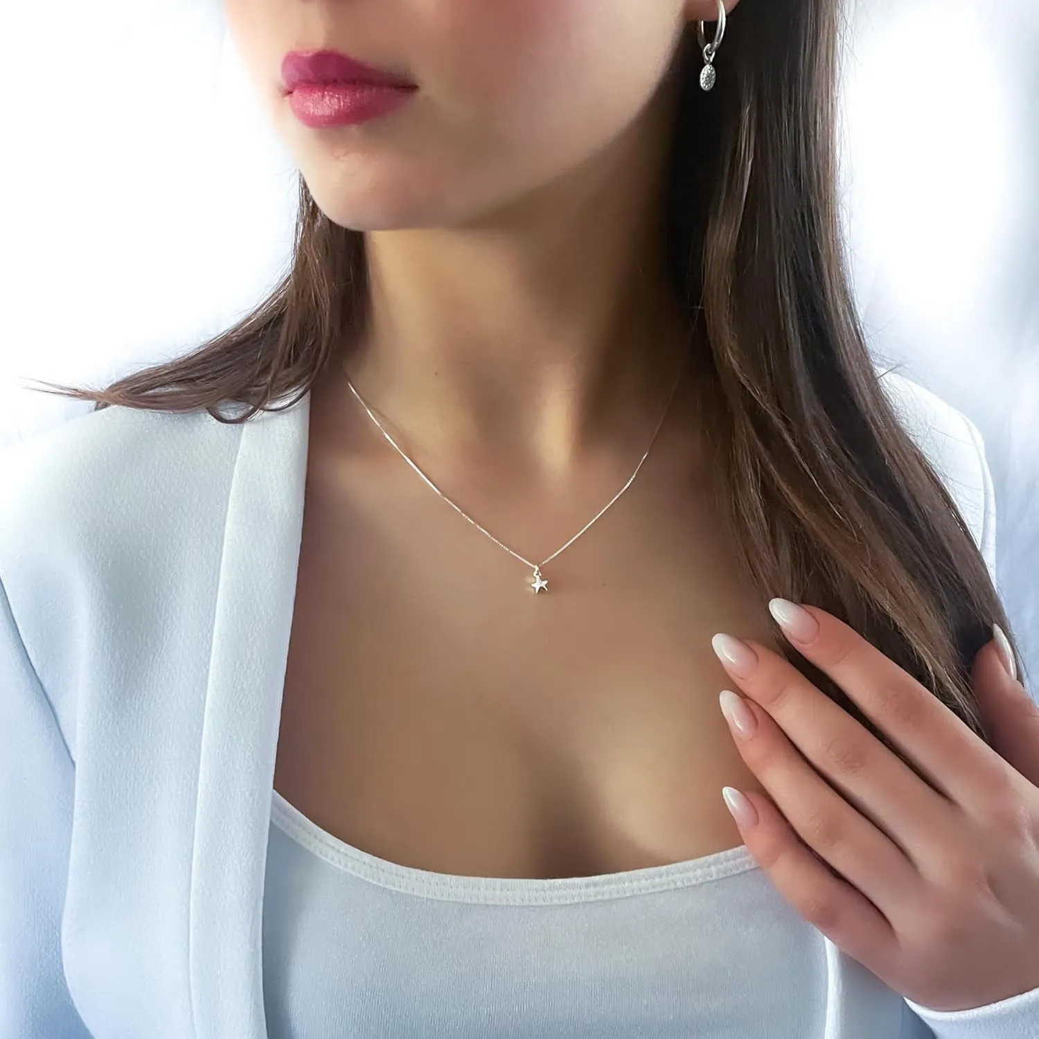Annika Bella Minimalist Star Necklace, Dainty Silver Celestial Necklaces, 925 Sterling Silver Jewelry for Women, Gift for Her
