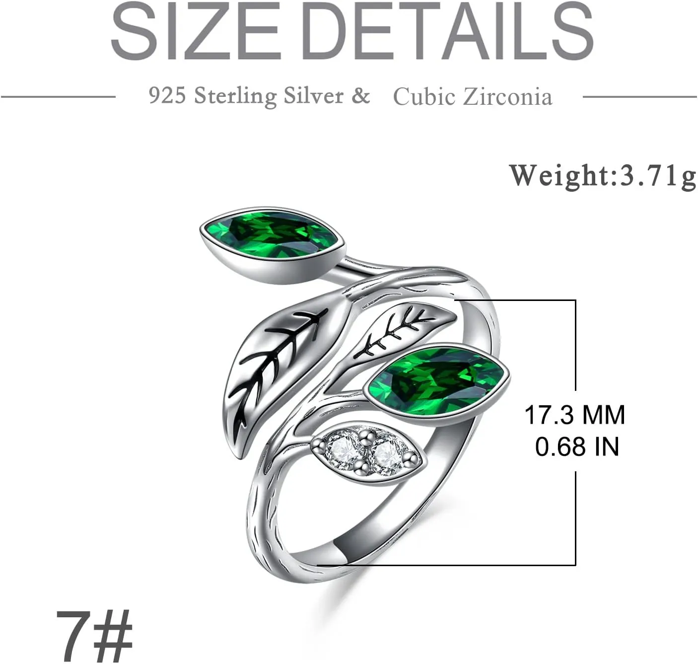 AOBOCO Sterling Silver Leaf Rings Jewelry, CZ Chakra Tree Jewelry Gifts for Women Christmas Holiday Gifts Adjustable ring dimensions(6# to 9#)