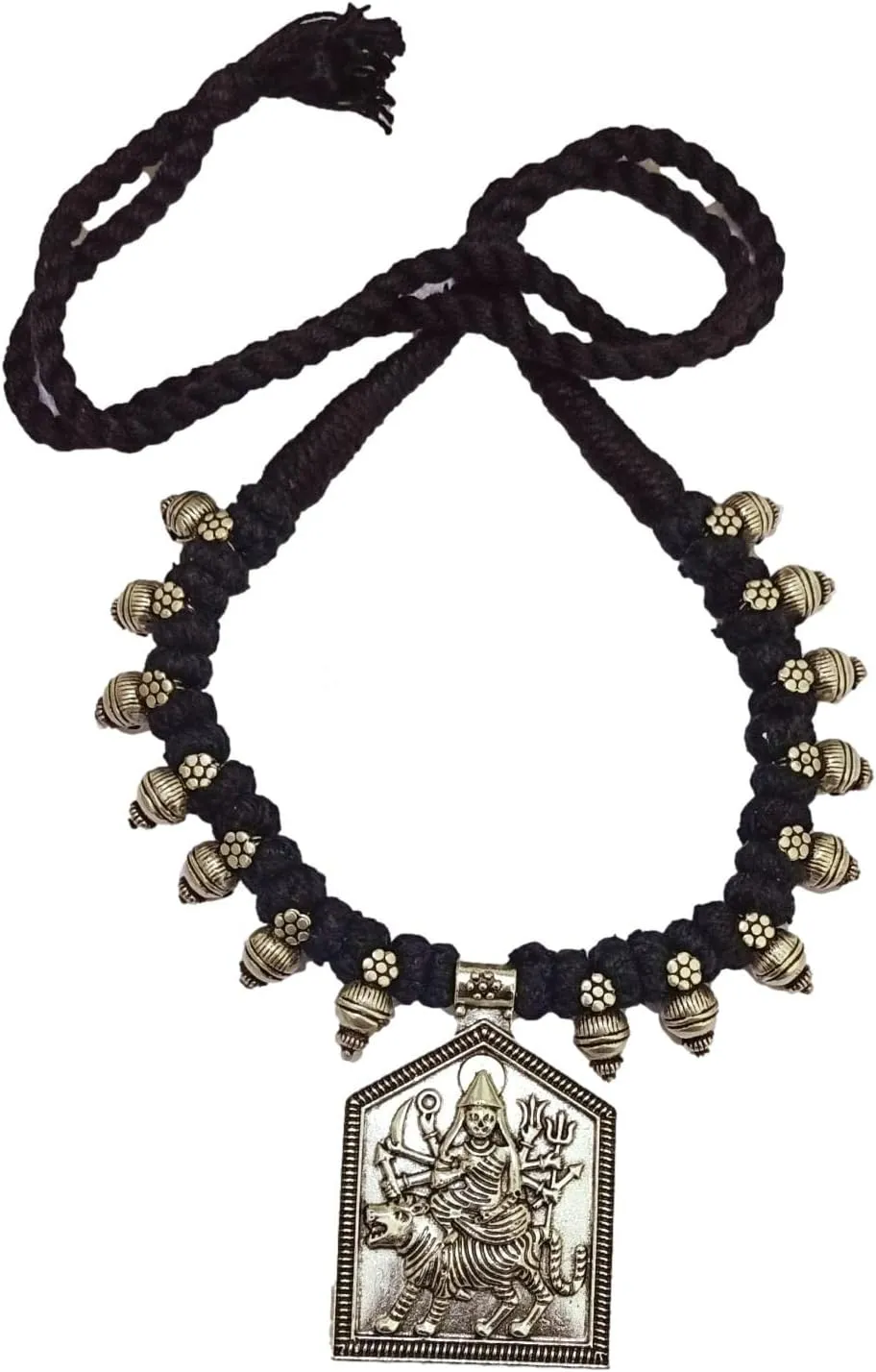 athizay black Necklace choker with statement Pendant Tribal inspired Black and Silver Jewelry for women Handcrafted beaded chokers with bold Pendant