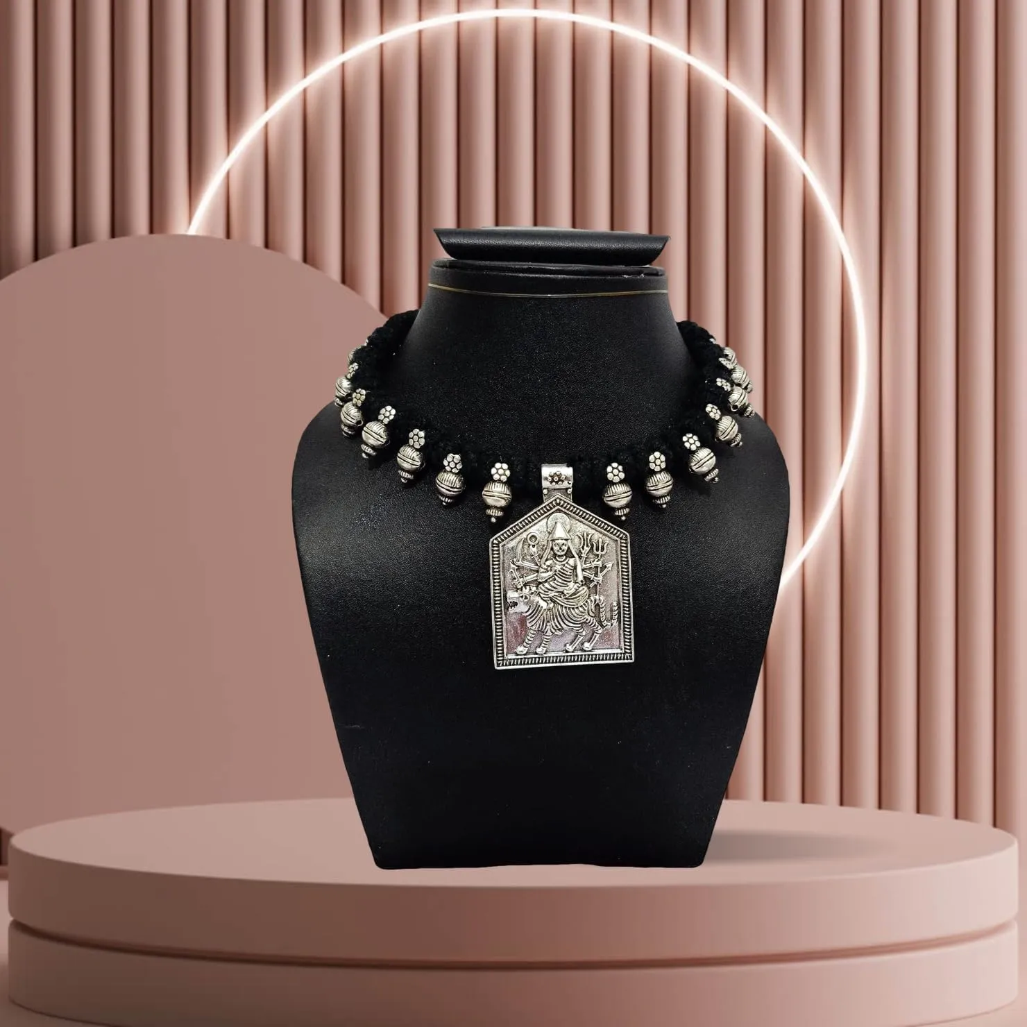 athizay black Necklace choker with statement Pendant Tribal inspired Black and Silver Jewelry for women Handcrafted beaded chokers with bold Pendant