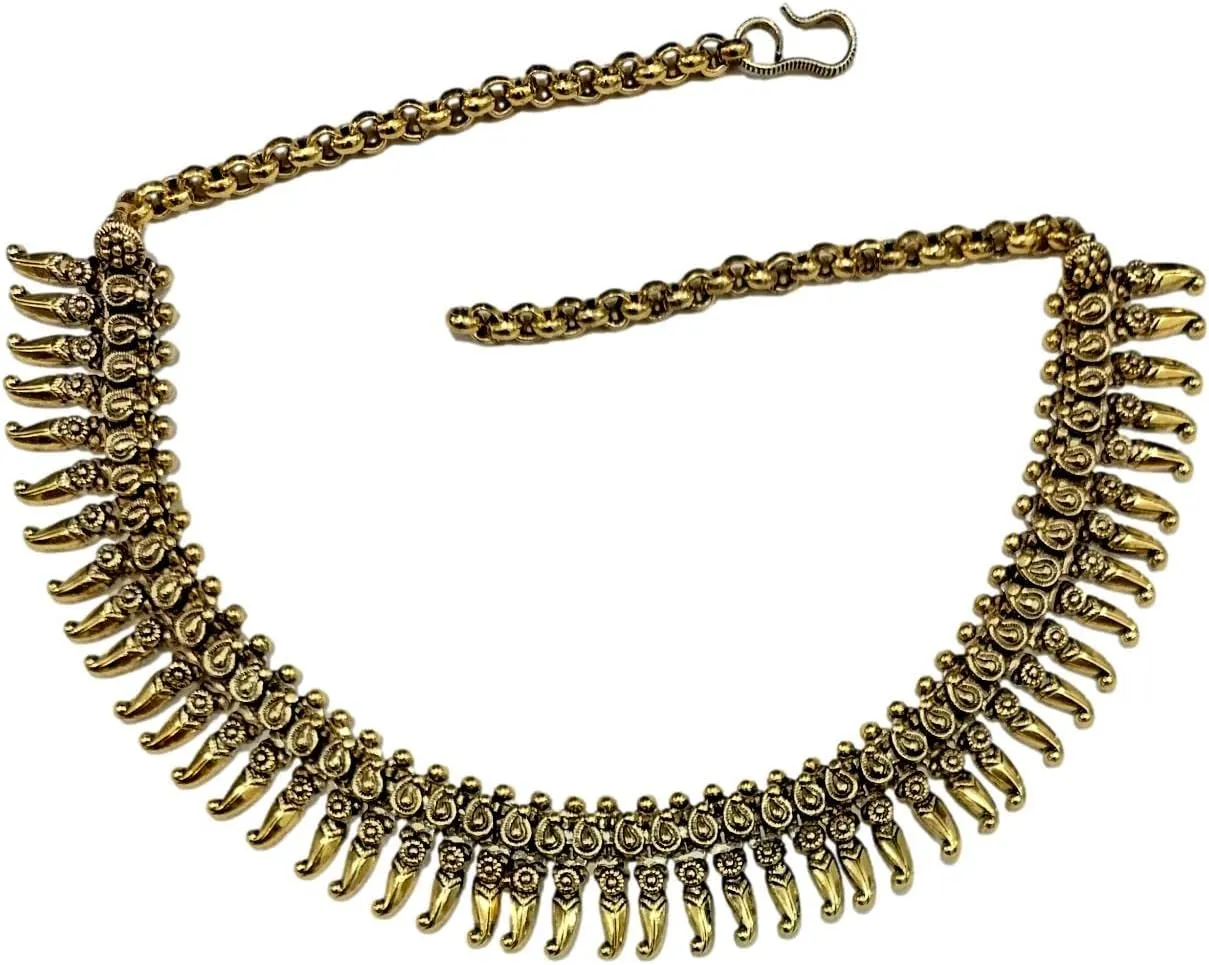athizay Necklace Gold Antique Texture Indian oxidised golden jewelry for women traditional Chokers metal beaded single line Necklaces fashion jewellery