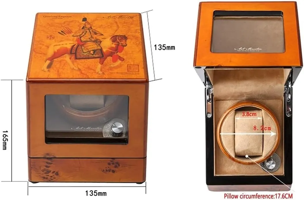 Automatic Single Watch Winder Luxury Watch Storage Case Wood Shell Piano Finish Watch Winding Box with Motor Flexible Watch Pillow Dual Power Supply,D(D)
