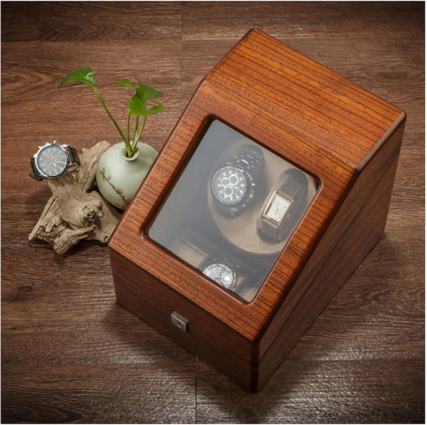 Automatic Watch Storage Box with 2 3/4 6 Slots, Luxury Wooden Watch Display Box with Silent Motor,to-2 3