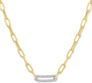 AVELI 18k Gold Plated Lab Created Diamond Bar Necklace on Paperclip Link Chain - Elegant Minimalist Design Women's Jewelry with Sparkling Diamonds, Hypoallergenic Fashion Accessory