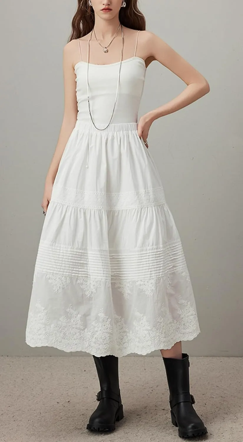 Babalet 2025 Romantic Lace Cut-Out Maxi Skirt for Women Long Skirt Floral Lace Mesh Summer Embroidery Eyelet Maxi Skirt