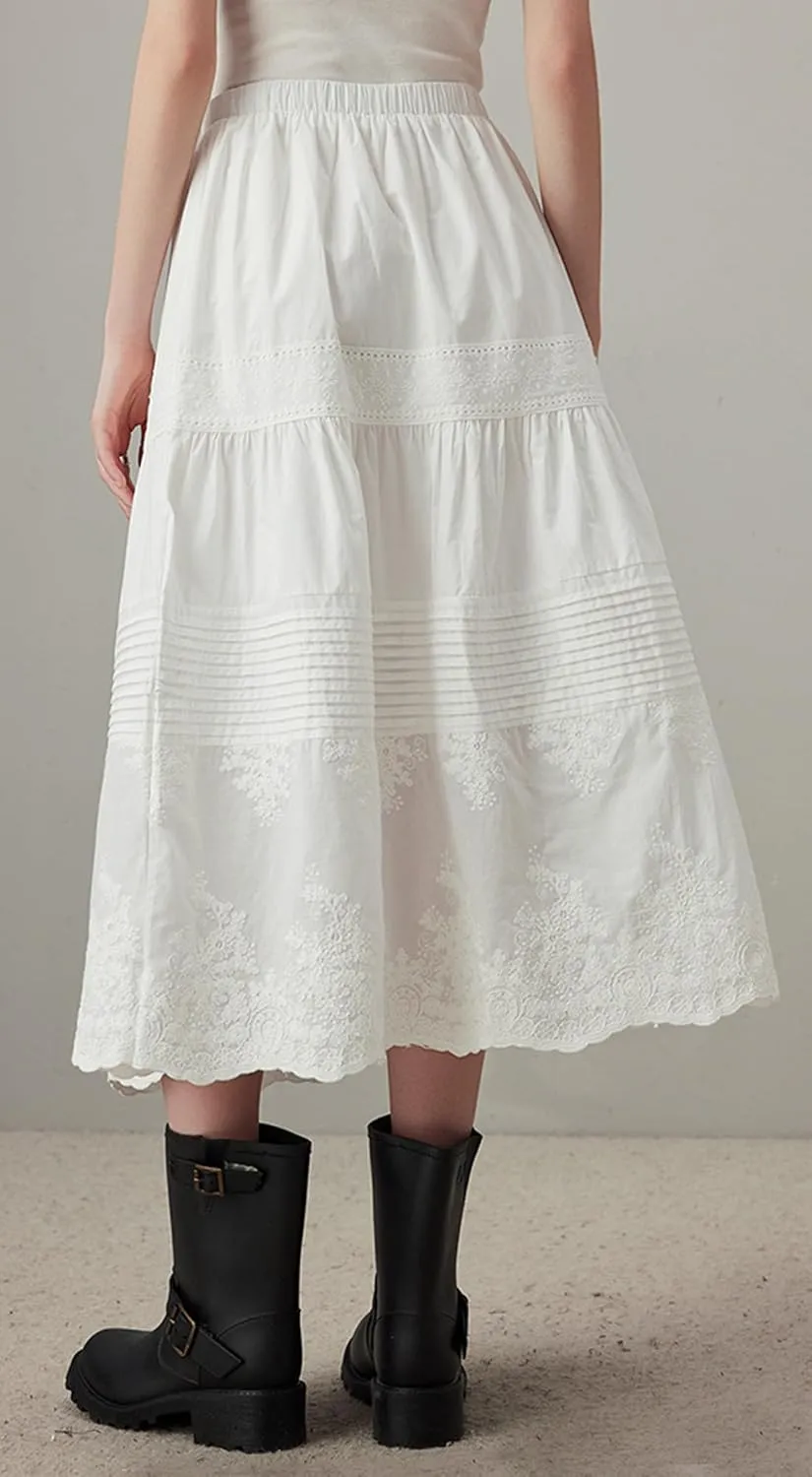 Babalet 2025 Romantic Lace Cut-Out Maxi Skirt for Women Long Skirt Floral Lace Mesh Summer Embroidery Eyelet Maxi Skirt