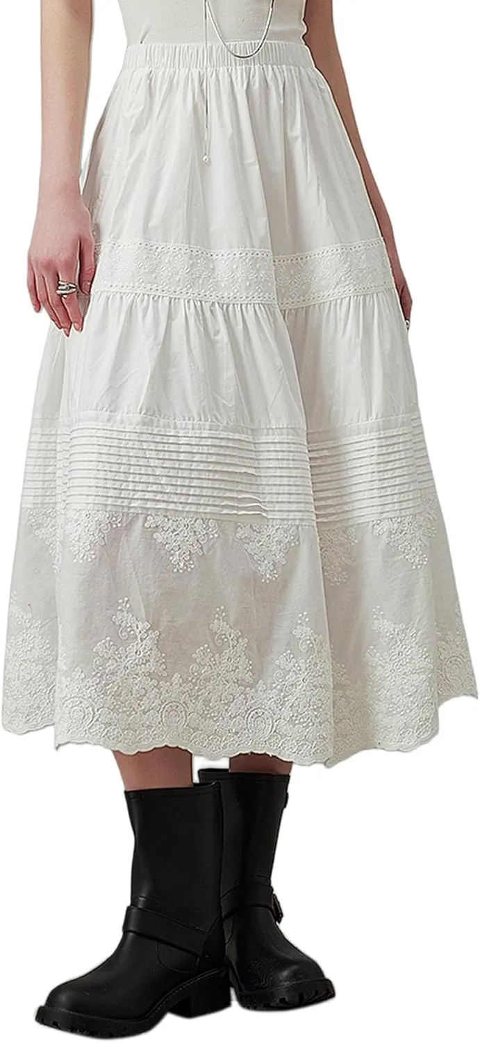 Babalet 2025 Romantic Lace Cut-Out Maxi Skirt for Women Long Skirt Floral Lace Mesh Summer Embroidery Eyelet Maxi Skirt