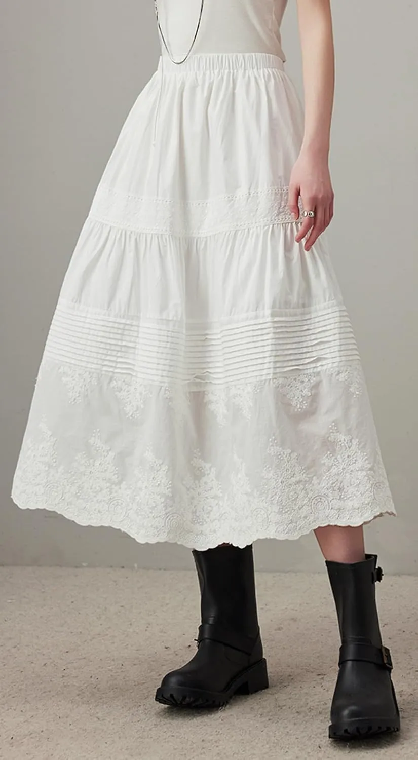 Babalet 2025 Romantic Lace Cut-Out Maxi Skirt for Women Long Skirt Floral Lace Mesh Summer Embroidery Eyelet Maxi Skirt