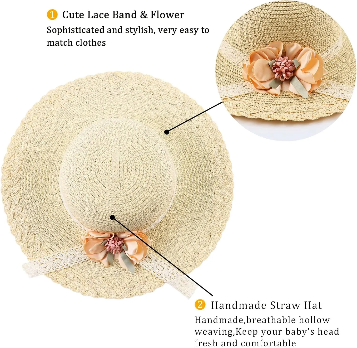 Baby Girl Straw Hat 3-6 Years Girls Summer Beach Hats with Bowknot Sun Protection Hats for Kids
