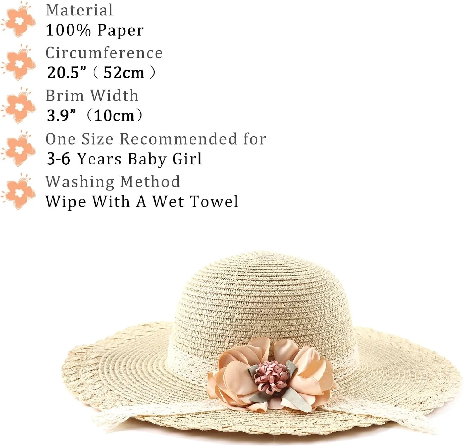 Baby Girl Straw Hat 3-6 Years Girls Summer Beach Hats with Bowknot Sun Protection Hats for Kids
